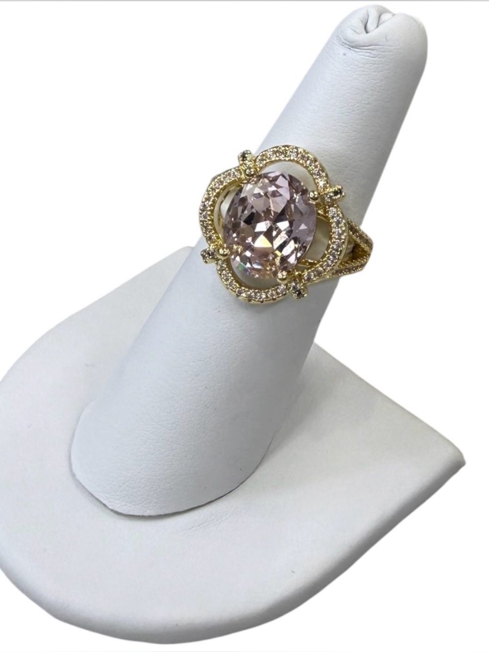 Light Pink Oval Clear Pave Gold-Tone Cocktail Ring Created w/ Swarovski Crystal